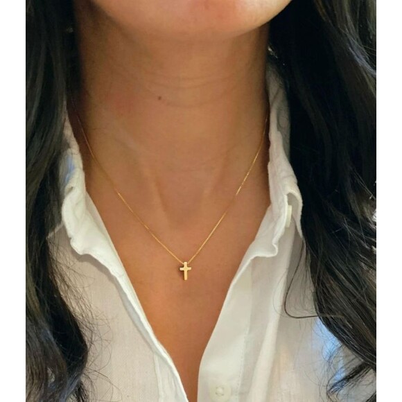 Gold Cross Necklace 14K Gold Plated Baptism Gift Cross Necklace Dainty Pendants - Picture 6 of 7